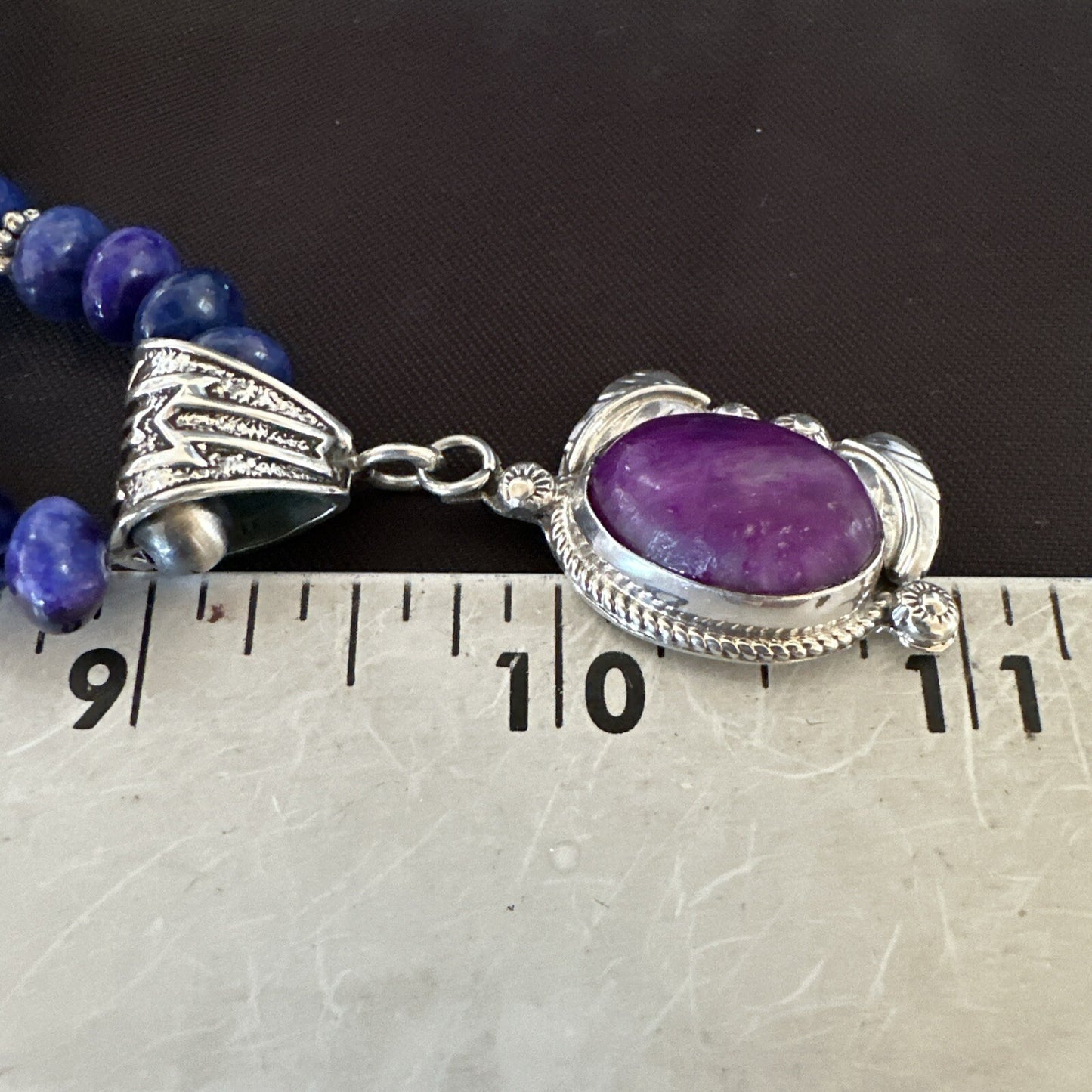 Purple Stone Pendant Navajo Pearls Sterling Silver Necklace 21” 18032