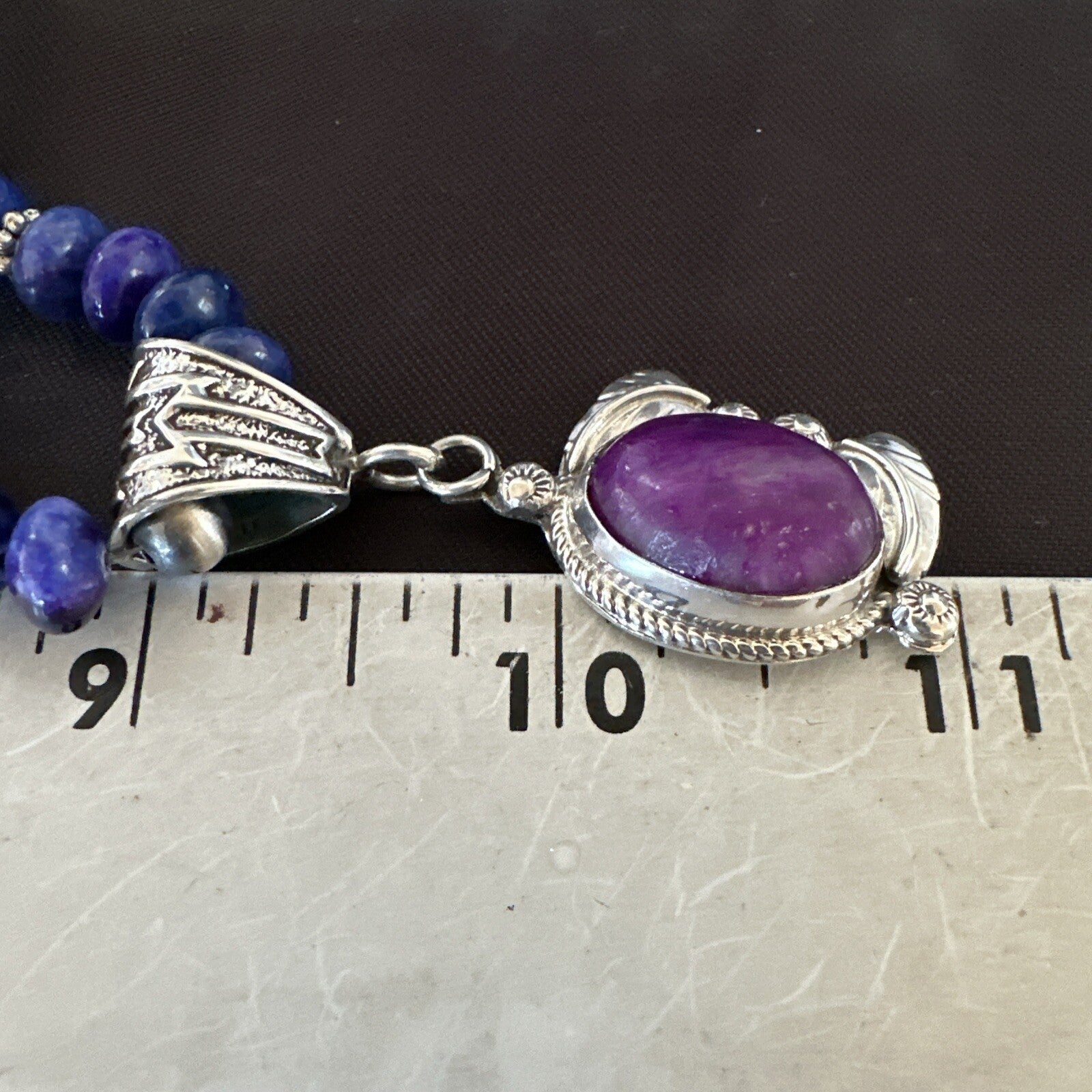 Purple Stone Pendant Navajo Pearls Sterling Silver Necklace 21” 18032