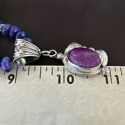 Purple Stone Pendant Navajo Pearls Sterling Silver Necklace 21” 18032