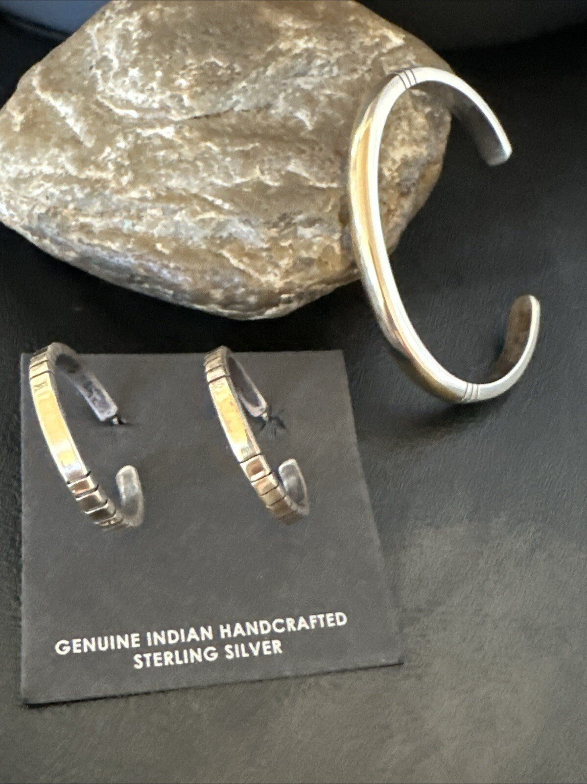 WoMens Navajo Sterling Silver 14K Gold Cuff Bracelet Earrings 18199