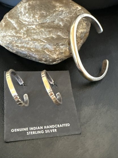 WoMens Navajo Sterling Silver 14K Gold Cuff Bracelet Earrings 18199