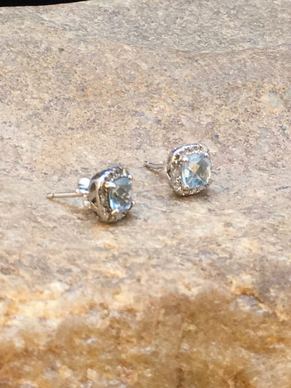 Native American Blue Topaz Studs Navajo Sterling Silver Earrings 08987