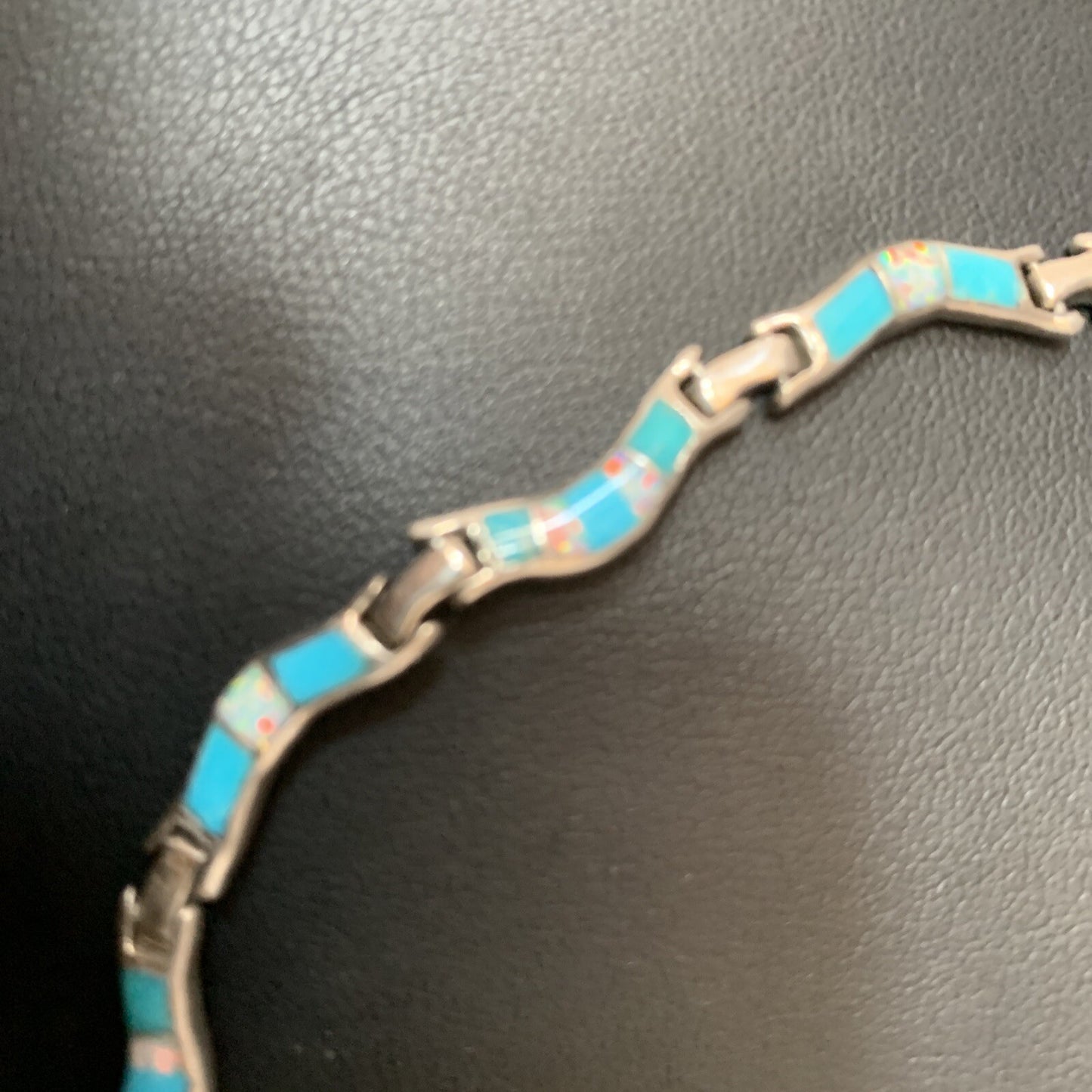 Blue Kingman Sterling Silver Necklace Turquoise Opal Inlay Pendant 16" 13590