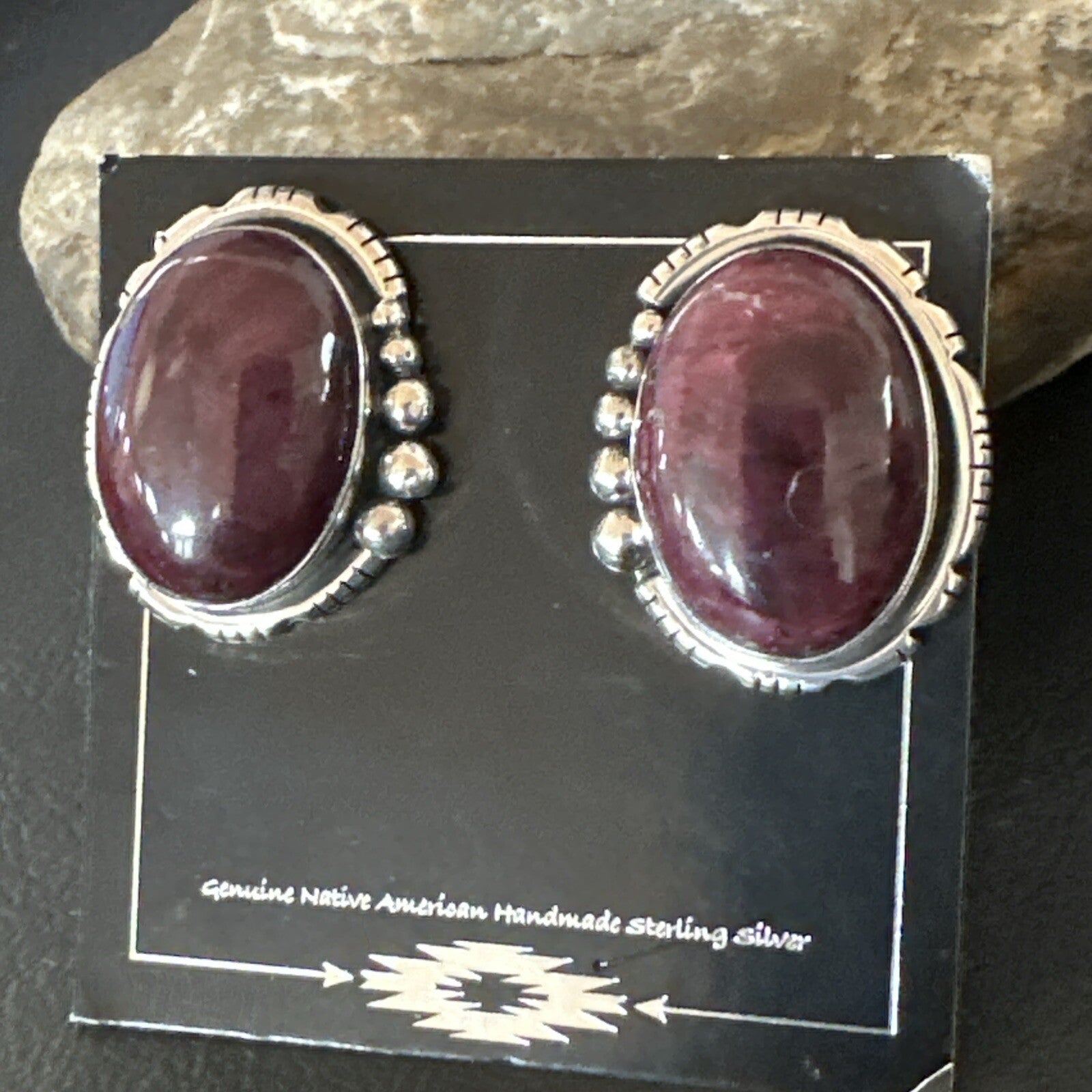 Purple Spiny Oyster Navajo Sterling Silver Stud Post Earrings 1" 18739