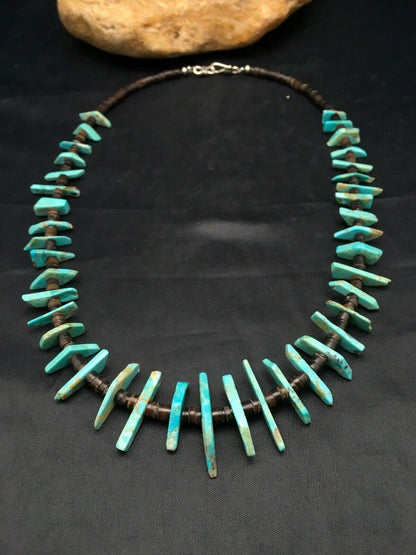 Navajo Green Turquoise Bone Bead Necklace Sterling Silver 20" 4044