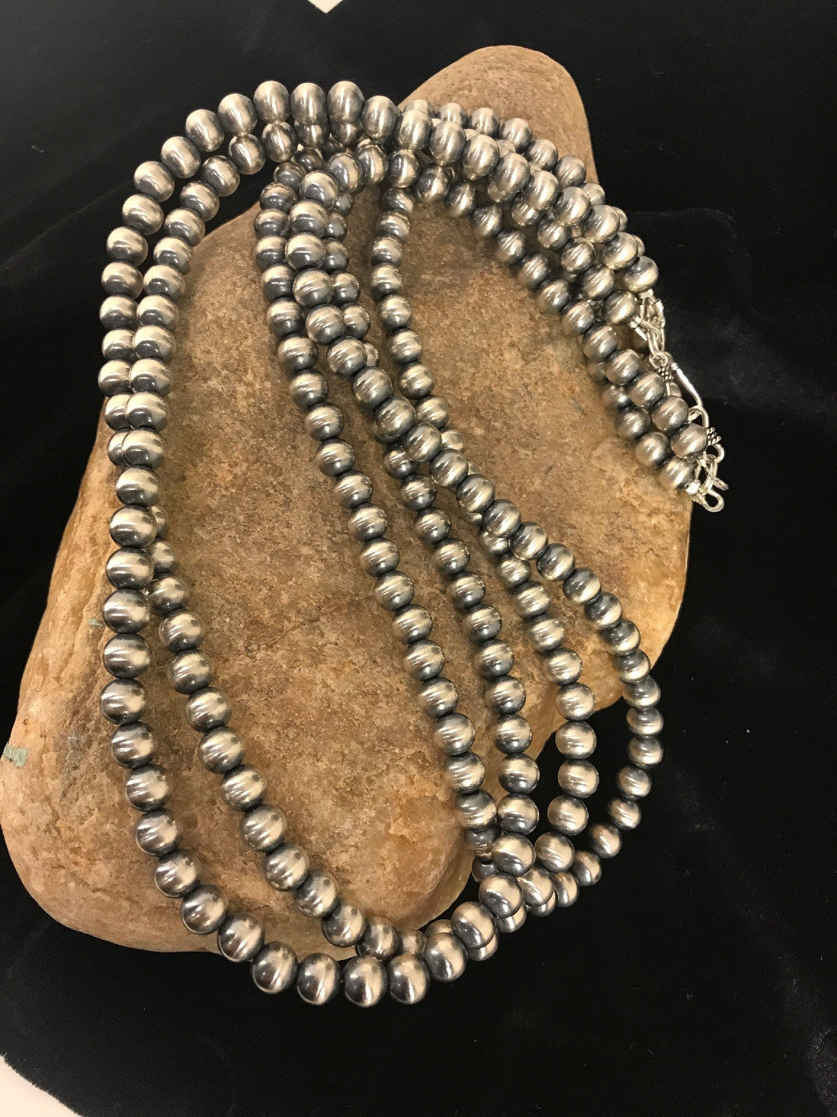 Native American Sterling Silver Navajo Pearls 7 mm Necklace 21” 3 Strand