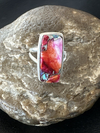 Blue Turquoise Spiny Oyster Southwestern Sterling Silver Ring Size 9 18465
