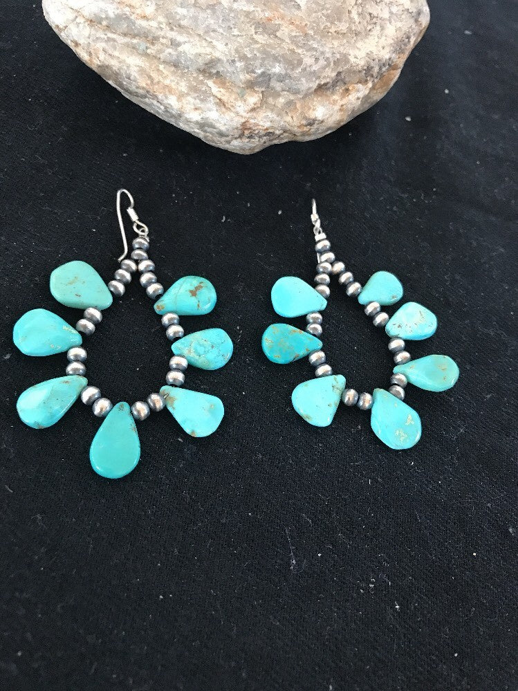 Native American Navajo Blue Cluster Turquoise Sterling Silver Earrings 10063