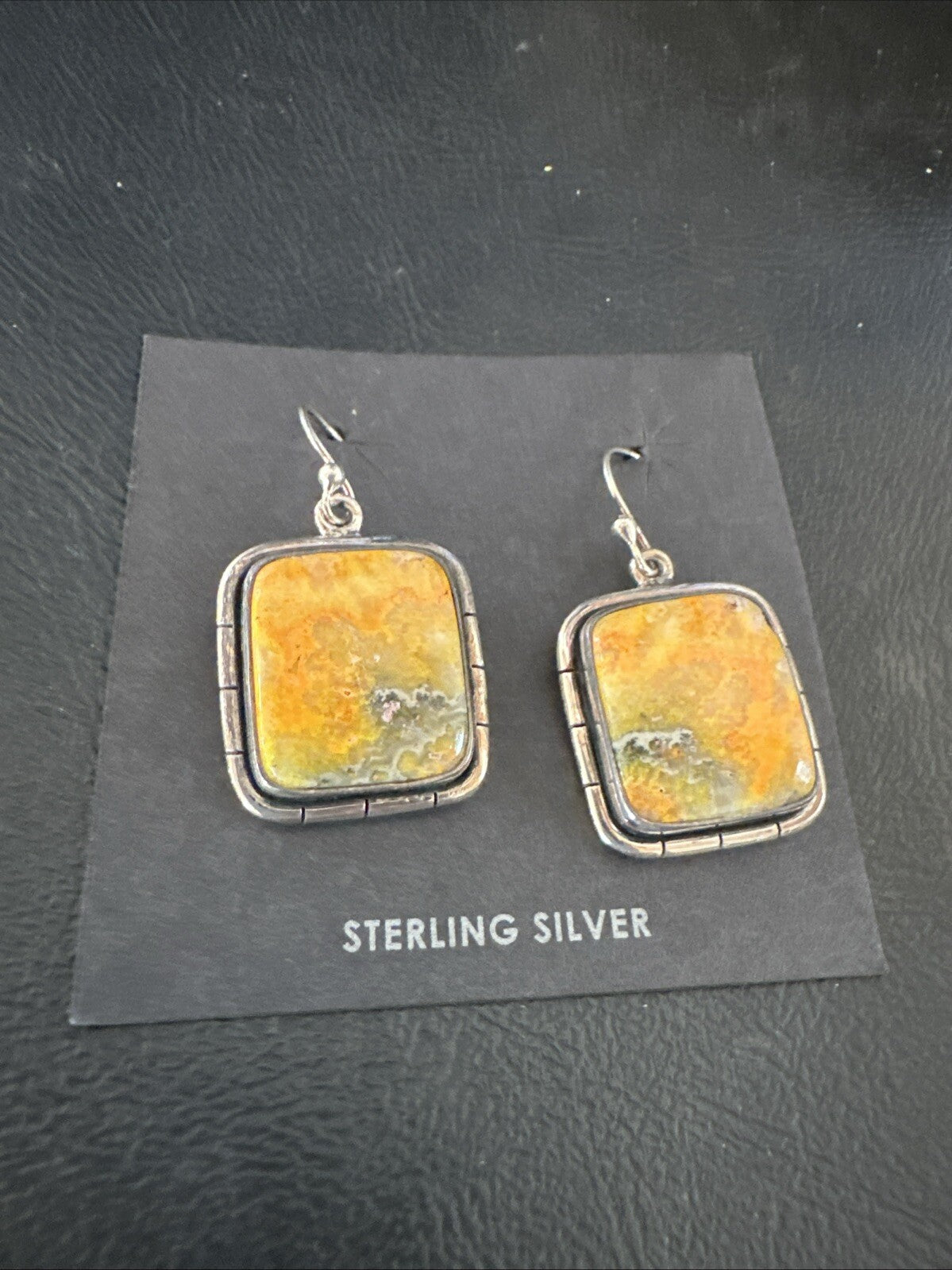 Womens Bumblebee Jasper Navajo Sterling Silver Earrings 15837