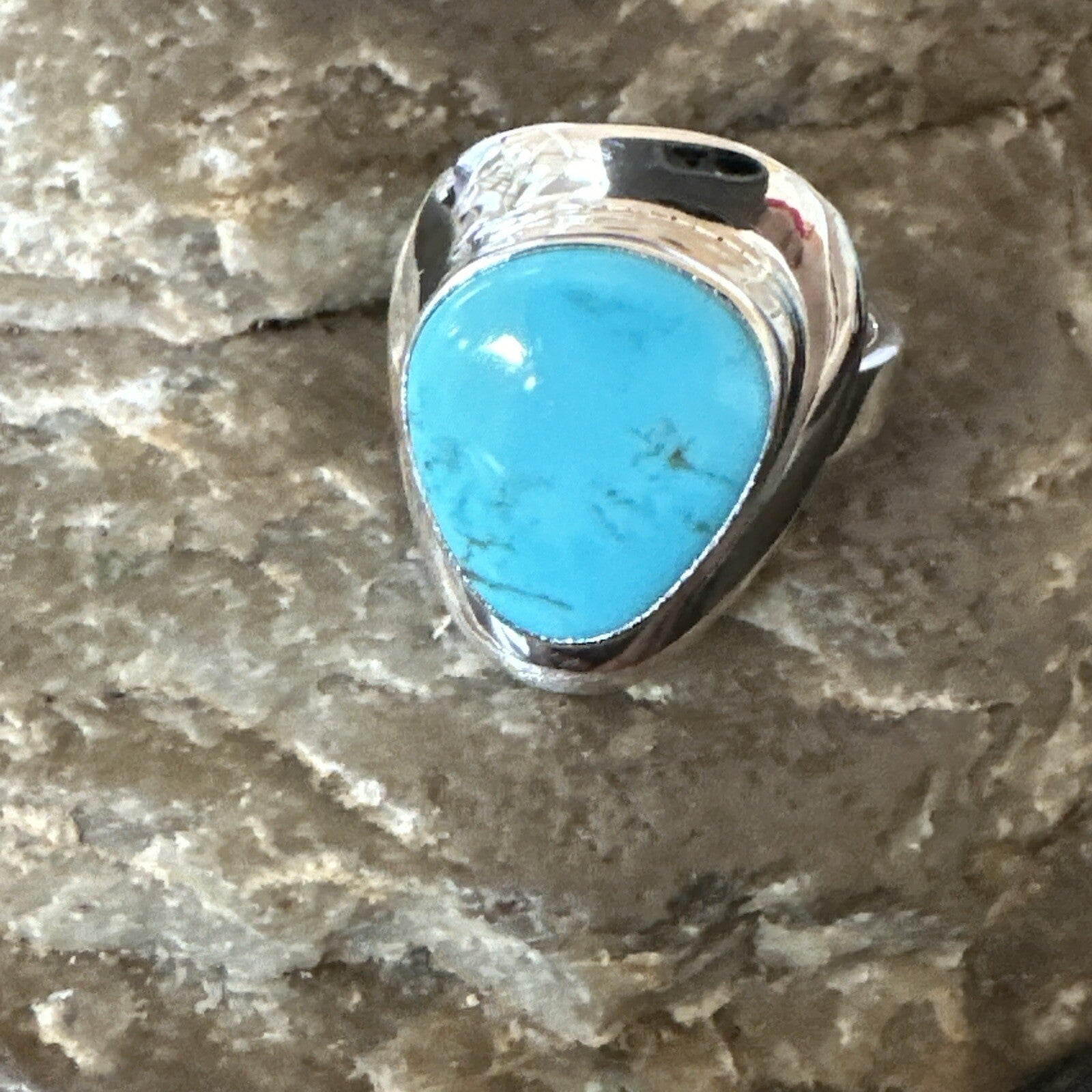 Southwestern Sterling Silver Blue Kingman Turquoise Ring Size 7 18512