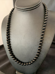 Men's Black Onyx Bead Necklace 22"Navajo | Sterling Silver | Authentic Native American Handmade | 13109