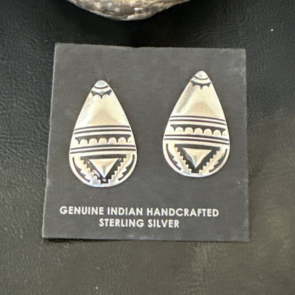 Old Pawn Navajo Stamped Sterling Silver Stamped Handmade Earrings 18174