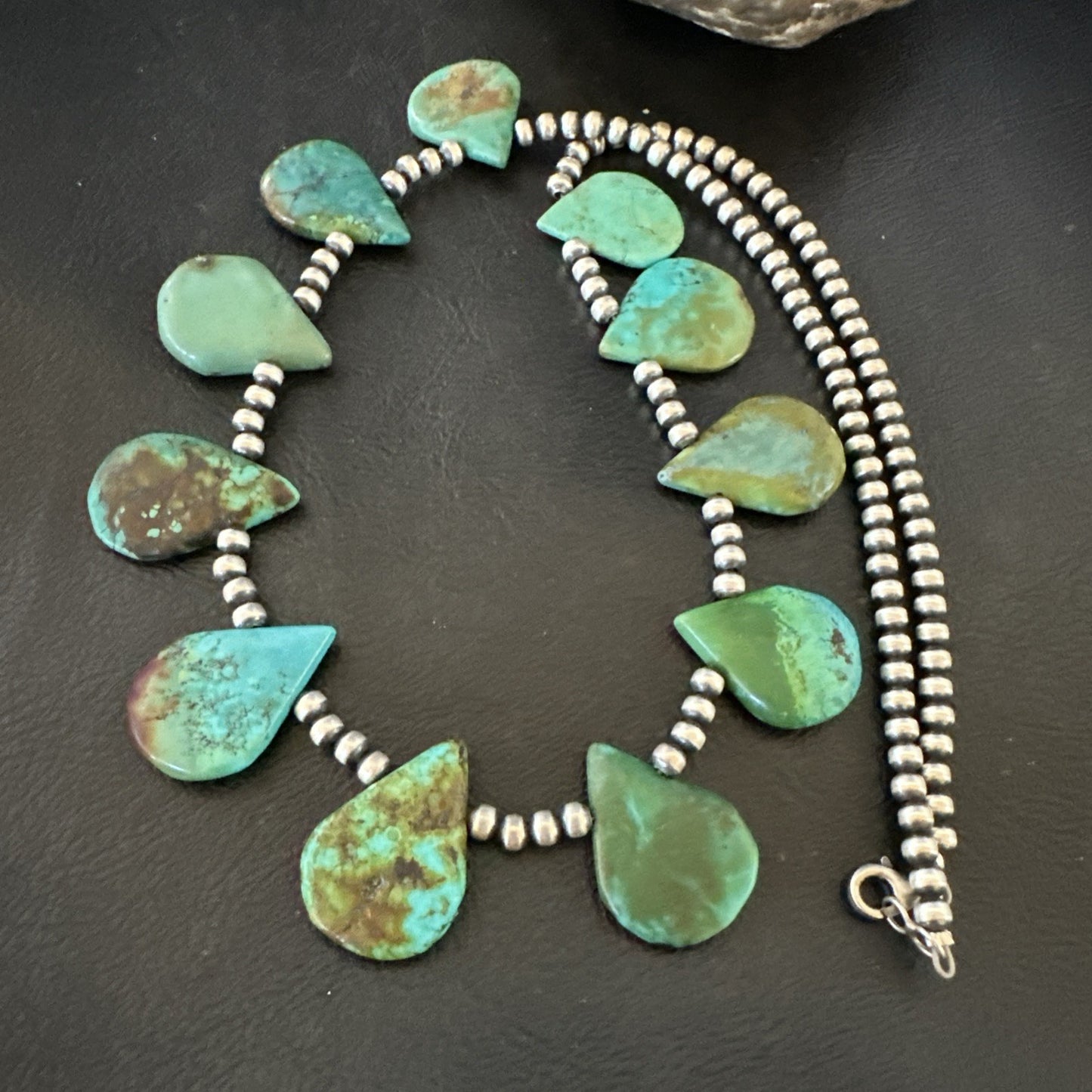 Blue Green Turquoise Teardrop Navajo Pearls Sterling Silver Necklace 14390