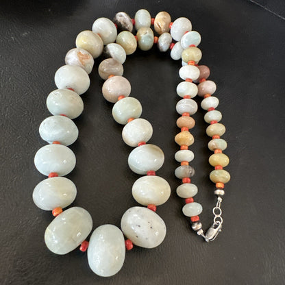 Blue Amazonite Orange Spiny Navajo Sterling Silver Bead Necklace 23” 18074