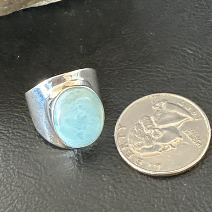 Womens Blue Larimar Navajo Sterling Silver Ring Size 8 17669