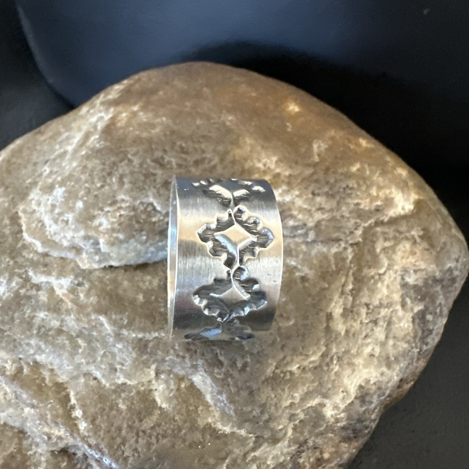 Mens Women Wedding Wide Band Navajo Stamped Sterling Silver Ring Size 9.5 17994