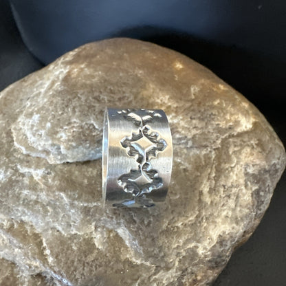 Mens Women Wedding Wide Band Navajo Stamped Sterling Silver Ring Size 9.5 17994