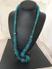 Kingman Turquoise Necklace Pendant Navajo Pearls | Sterling Silver | Authentic Native American Handmade | 8083