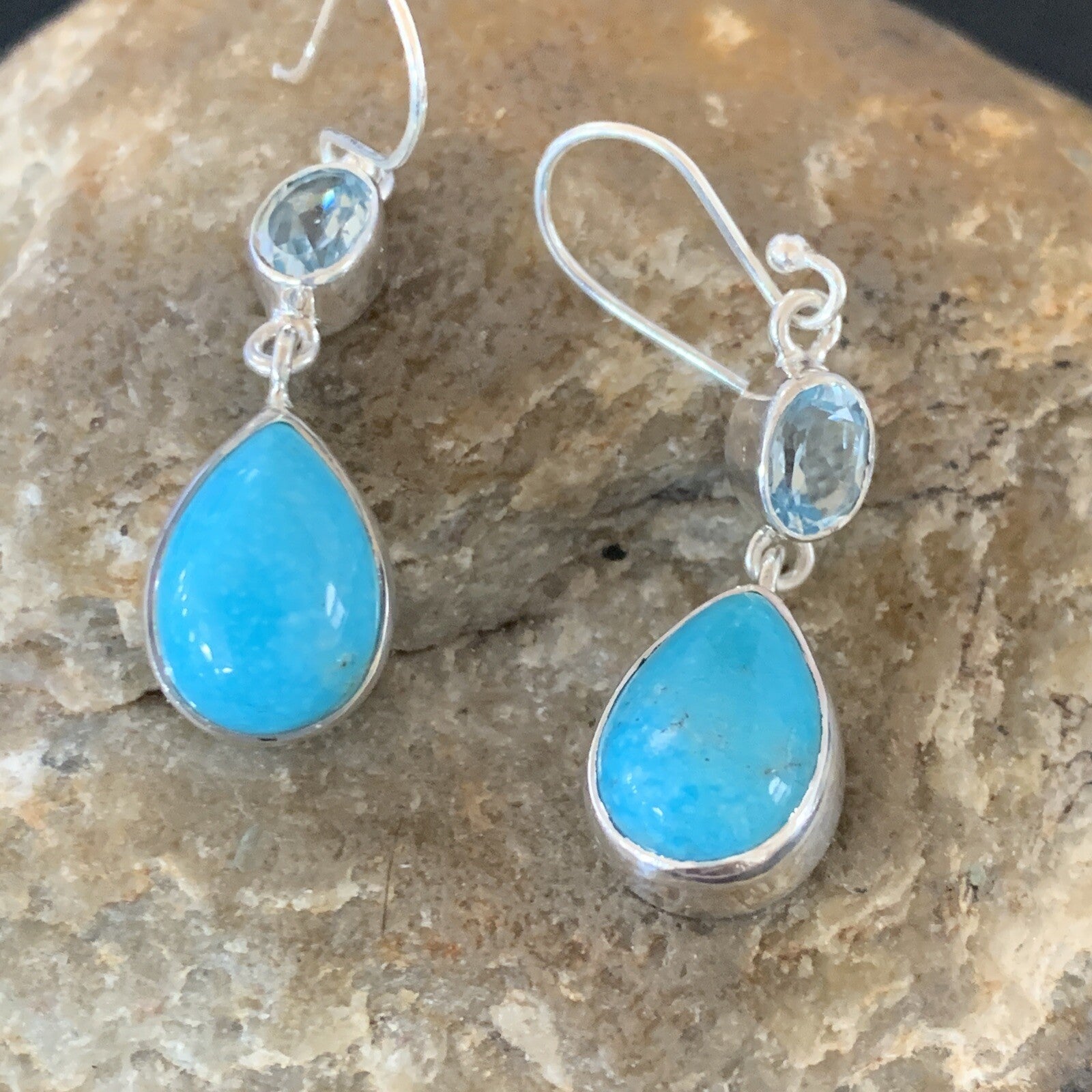 Womens Blue Kingman Turquoise Navajo Sterling Silver Earrings 12032