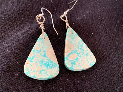 Navajo Slab Turquoise Sterling Silver Dangle Earrings 10125