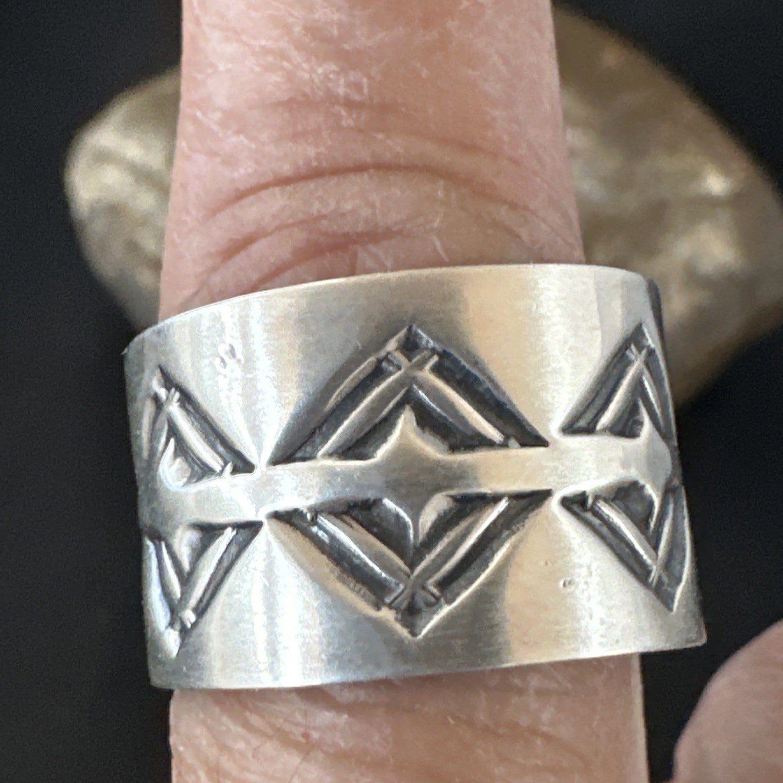 Mens Women Wedding Wide Band Navajo Stamped Sterling Silver Ring Size 10 19018