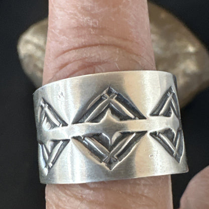 Mens Women Wedding Wide Band Navajo Stamped Sterling Silver Ring Size 10 19018