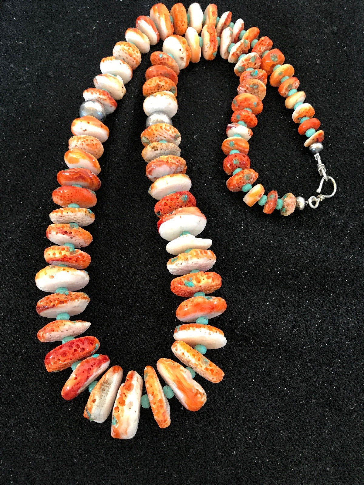 Orange Spiny Oyster Turquoise Navajo Indian Sterling Silver Necklace 22" 03607
