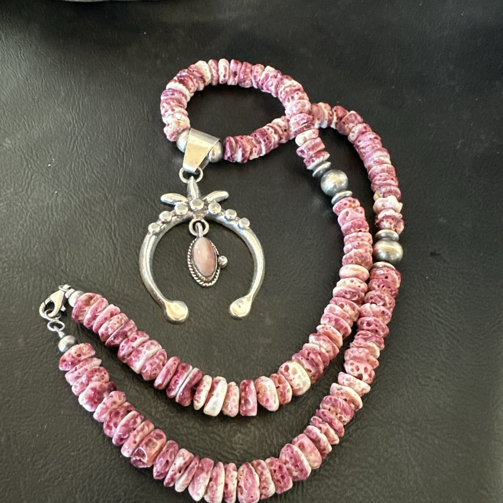 Purple Spiny Oyster MOP Naja Pendant Navajo Sterling Silver Necklace 17870