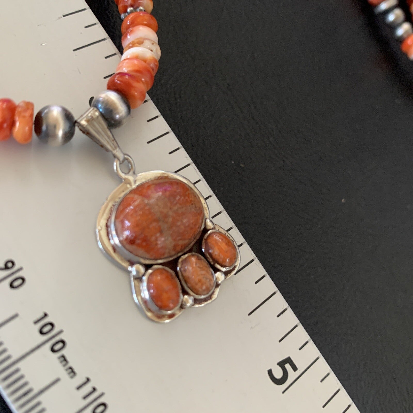 Apple Coral Pendant Spiny Oyster Navajo Pearls Sterling Silver Necklace 12389