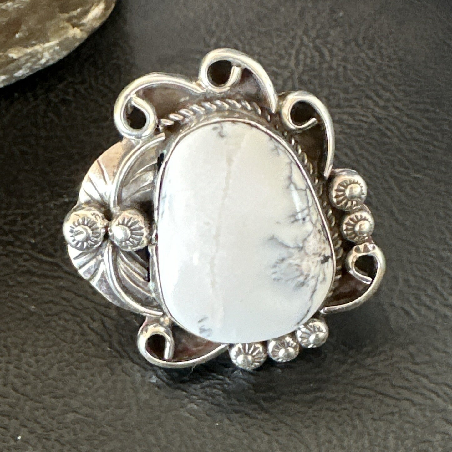Mens Womens White Buffalo Turquoise Navajo Sterling Silver Ring Size 10 18103