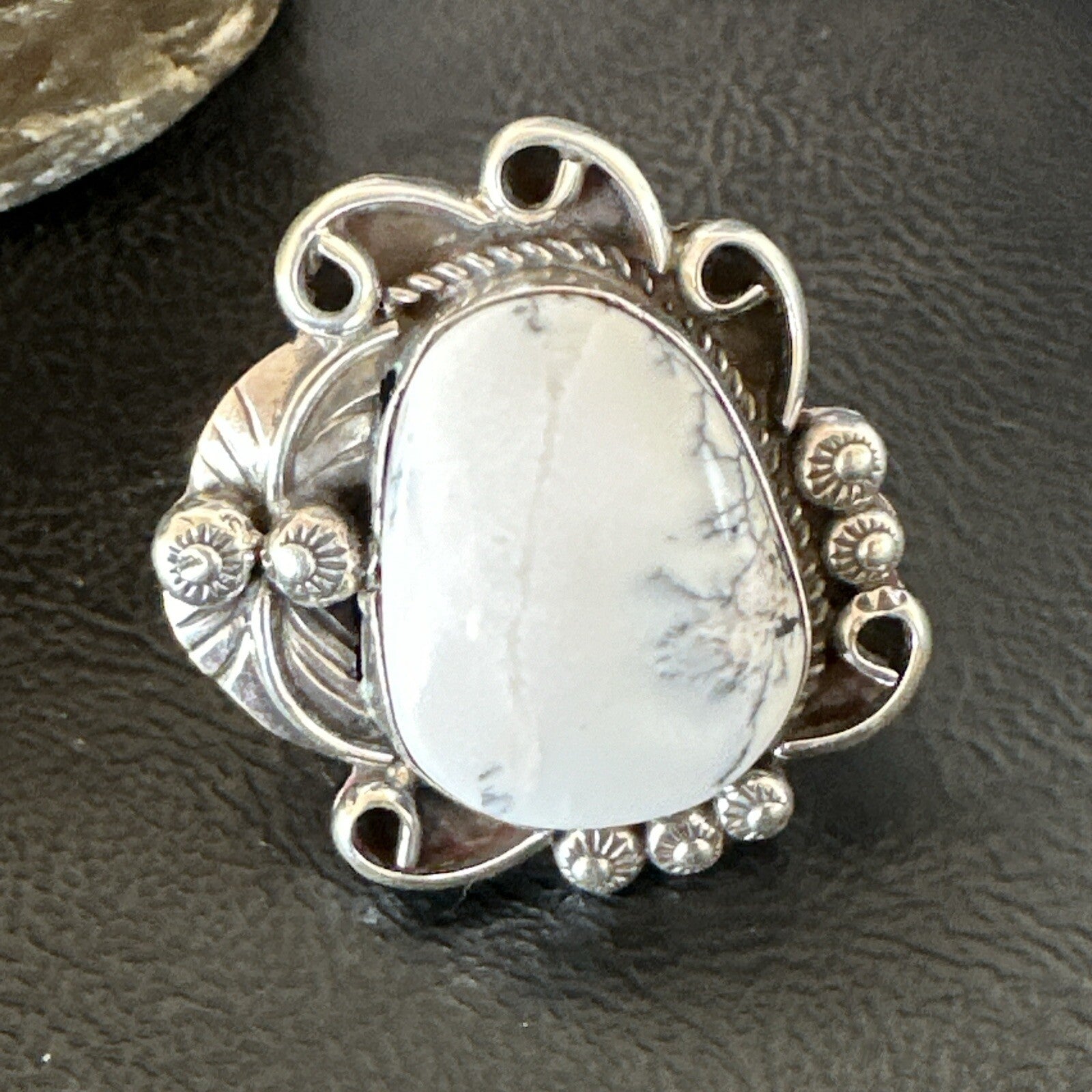 Mens Womens White Buffalo Turquoise Navajo Sterling Silver Ring Size 10 18103