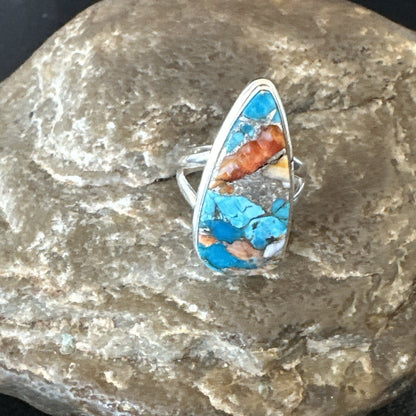 Blue Turquoise Spiny Oyster Southwestern Sterling Silver Ring Size 5 18501