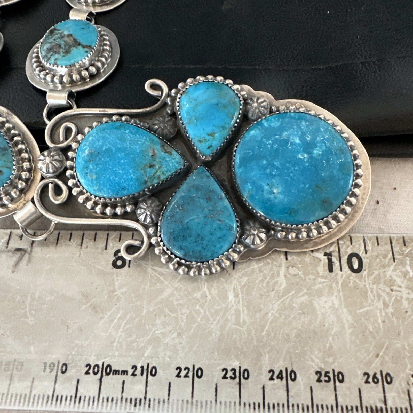 XXL Vintage Kingman Turquoise Navajo Sterling Silver Lariat Necklace 33” 19632