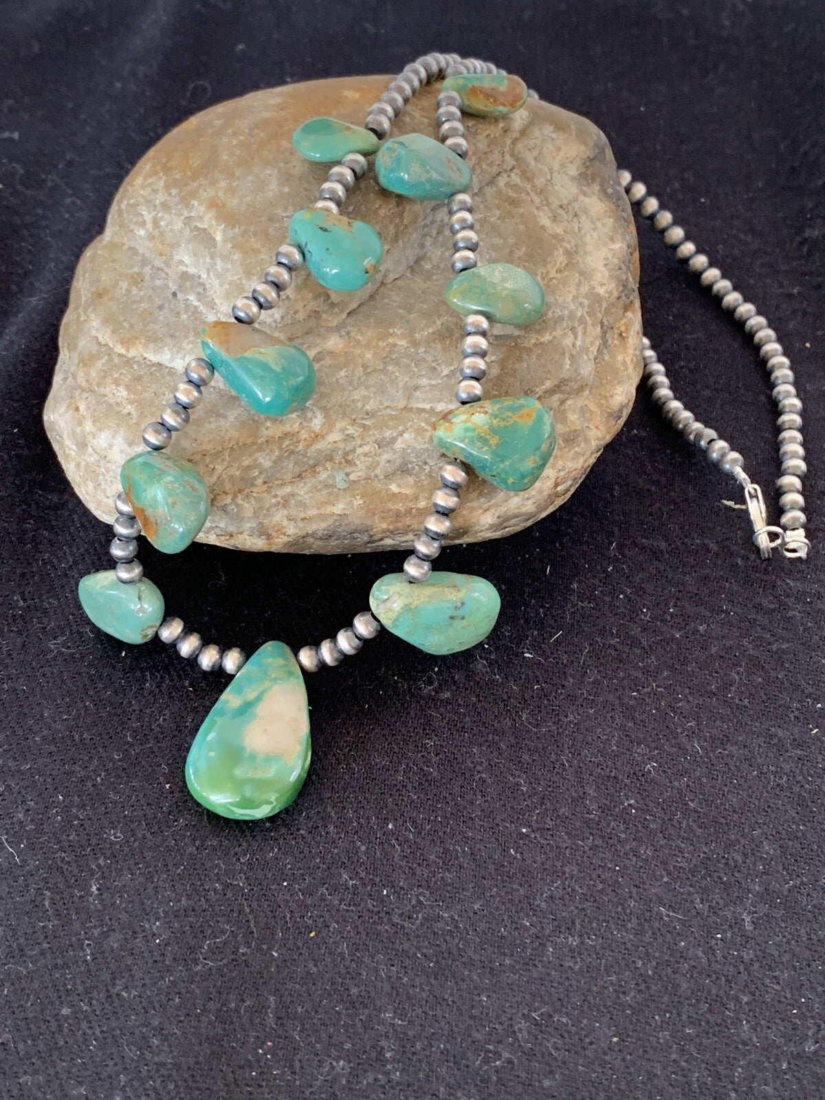 Native Navajo Pearls Sterling Silver Green Royston Turquoise Necklace