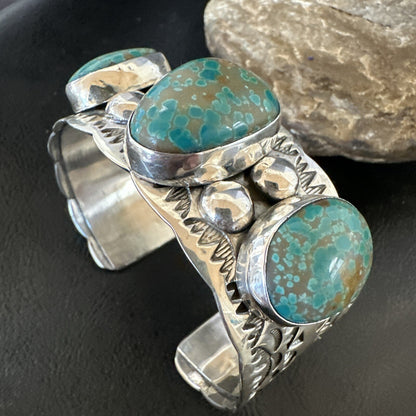 Navajo Green Royston TURQUOISE Stamped Sterling Silver Cuff Bracelet 17943