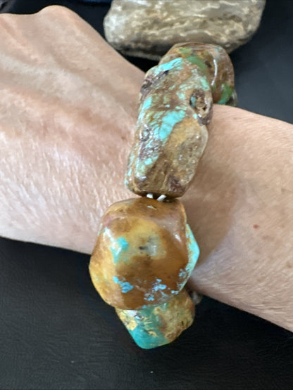 Mens Womens Blue Green Turquoise Stretch Stone Friendship Bracelet 7" 18867