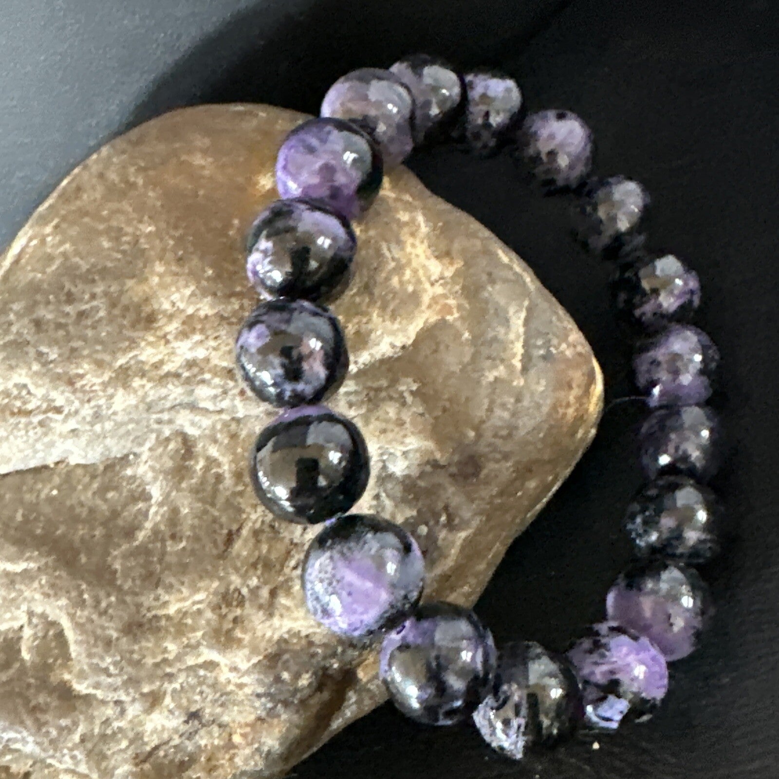 Purple Stone 10mm Stretch Bead Bracelet Navajo Sterling Silver 15239