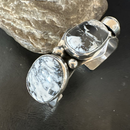 Mens WoMens White Buffalo Turquoise Navajo Sterling Silver Cuff Bracelet 19503