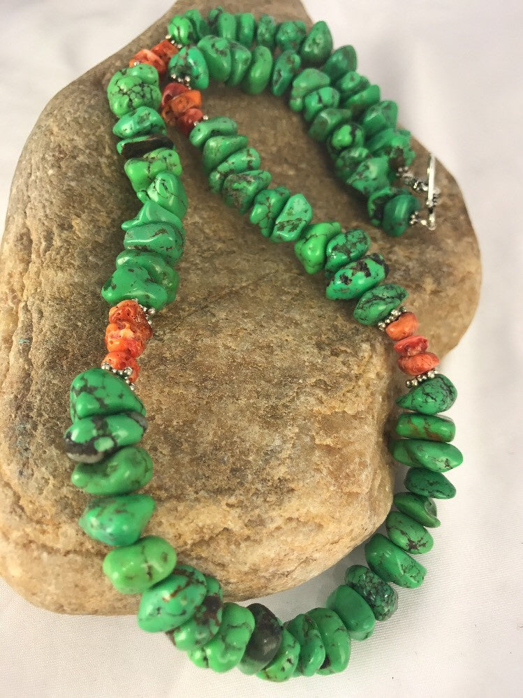 Green Magnesite Spiny Oyster Navajo Sterling Silver Necklace Gift 20" 17546
