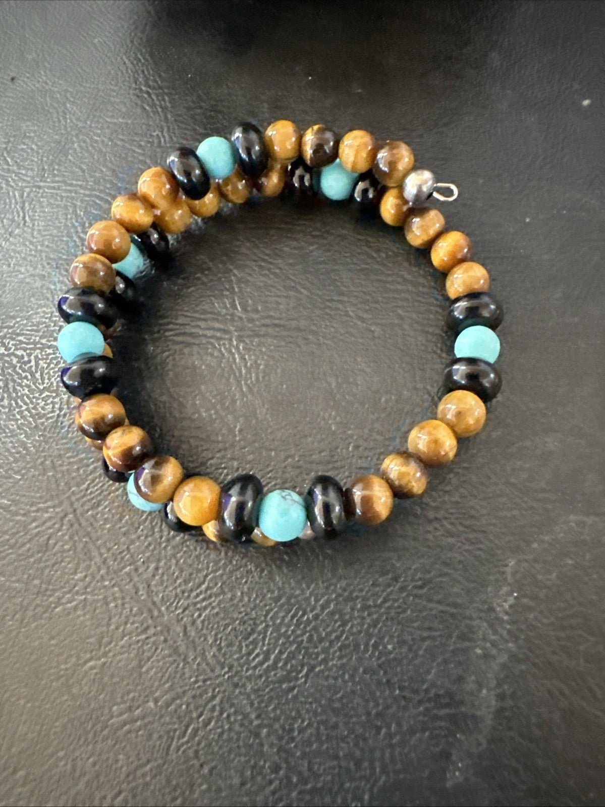 Blue Turquoise Coffee Tigers Eye Navajo Stainless Memory Wire Bracelet 19695