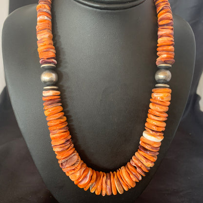 Orange Purple Spiny Oyster Navajo Pearls Sterling Silver Necklace 21" 12736