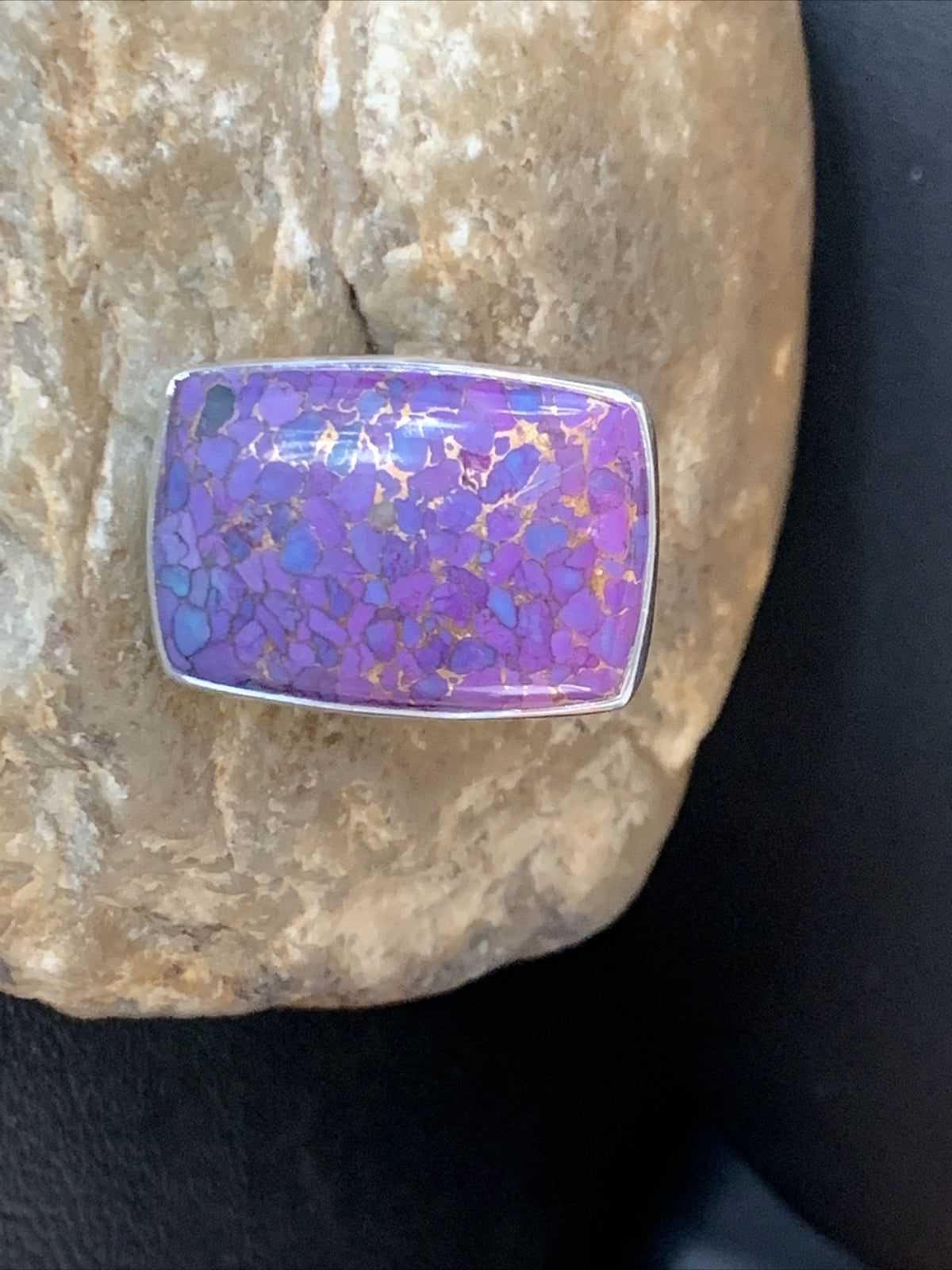 Purple Mohave Turquoise Navajo Sterling Silver Ring Size 8.5 Adjustable 11797