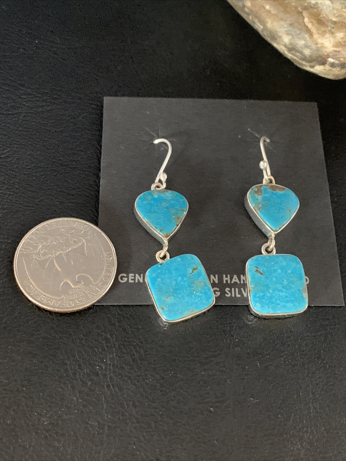 Blue Kingman Turquoise Navajo Sterling Silver Dangle Earrings 14074