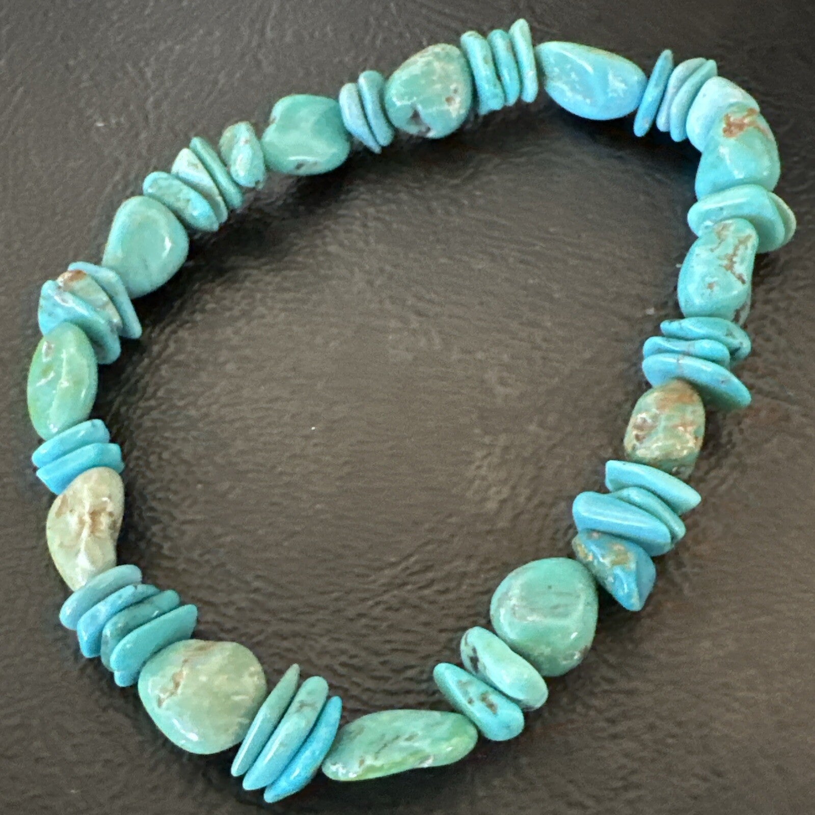 Mens Womens Blue Green Turquoise Stretch Stone Friendship Bracelet 7" 18858