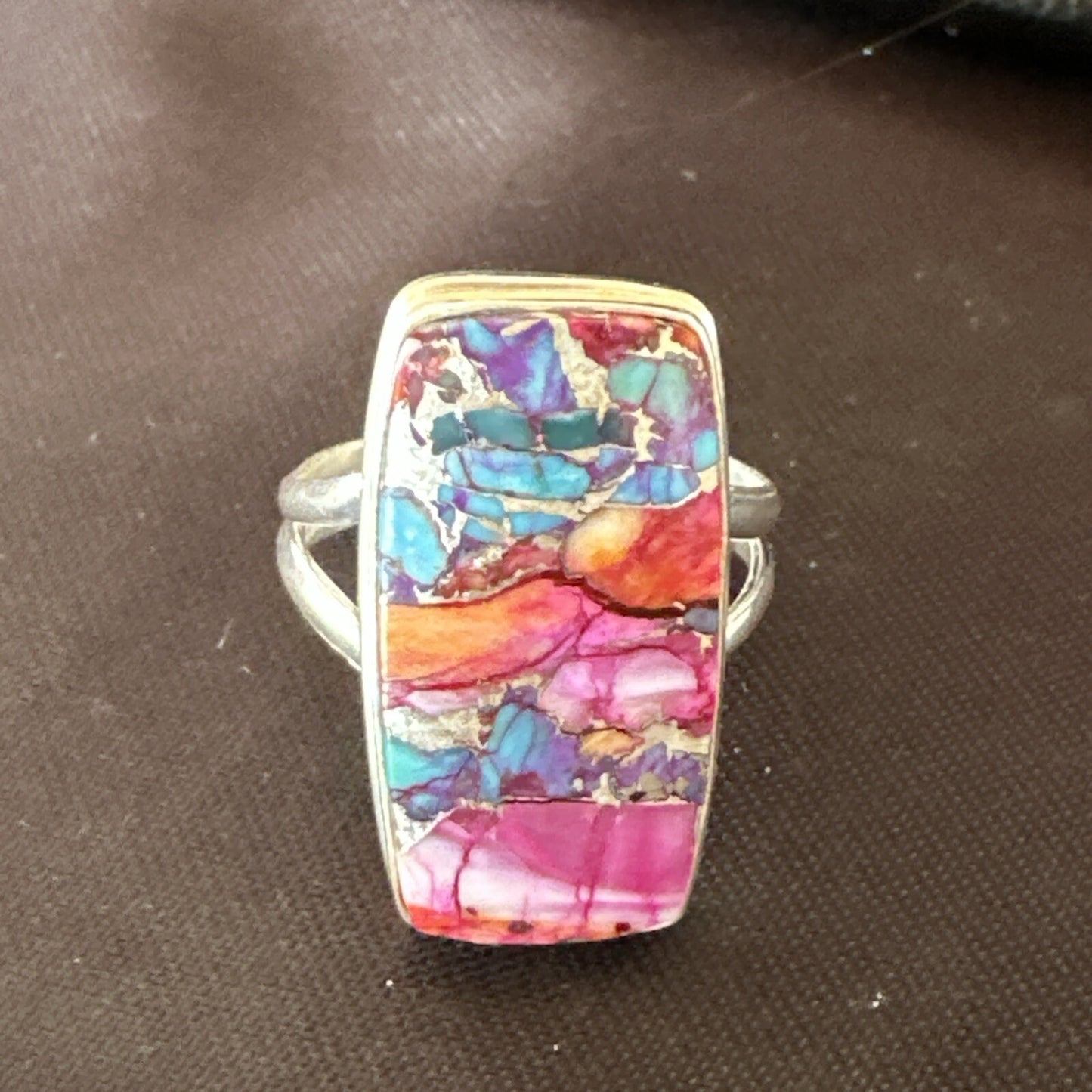 Blue Turquoise Spiny Oyster Southwestern Sterling Silver Ring Size 9 18541
