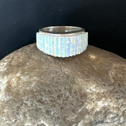 Blue Opal Navajo Sterling Silver Band Inlay Ring Size 6 18801