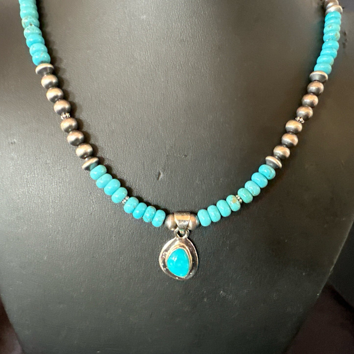 WoMens Blue Kingman Turquoise Pendant Navajo Sterling Silver Necklace 21" 18150