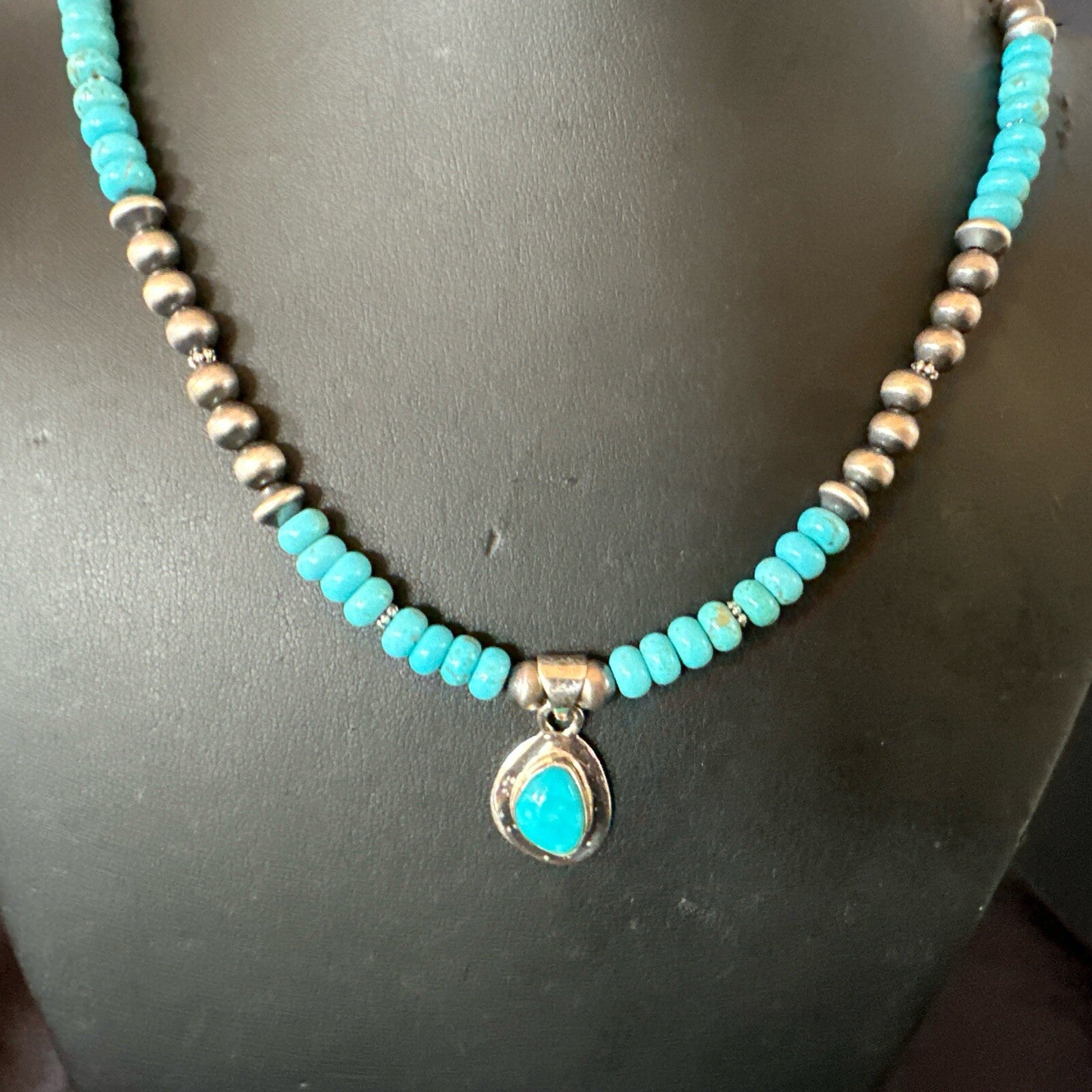 WoMens Blue Kingman Turquoise Pendant Navajo Sterling Silver Necklace 21" 18150
