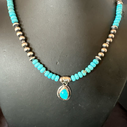 WoMens Blue Kingman Turquoise Pendant Navajo Sterling Silver Necklace 21" 18150