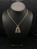 Turquoise Multi-Color Pendant Navajo Necklace | Sterling Silver | Authentic Native American Handmade | 4093
